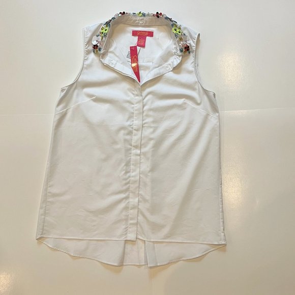 NEW! CATHERINE MALANDRINO Sleeveless Sequin Collar Top, Blouse, Size S - Picture 6 of 15